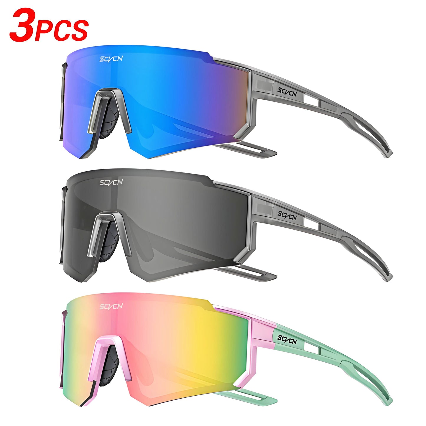 SCVCN™ VelocityShield Trio – 3-Pack UV400 Pro Cycling Sunglasses