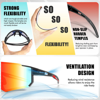 SCVCN™ VelocityShield Trio – 3-Pack UV400 Pro Cycling Sunglasses